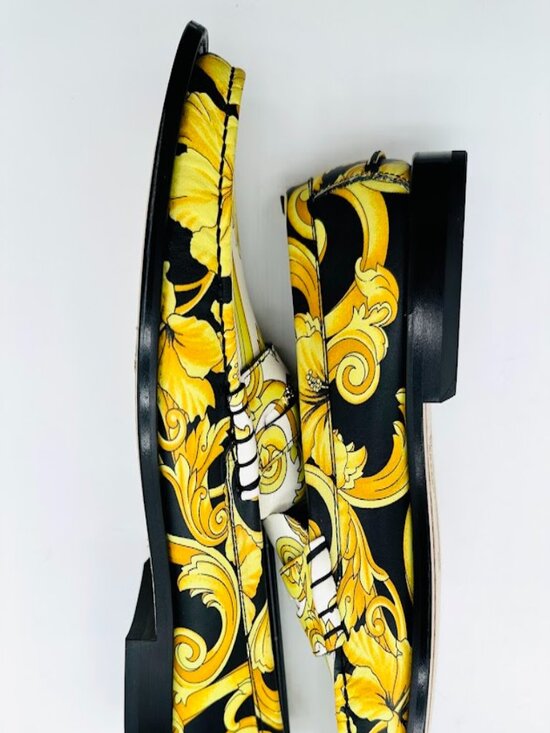 Versace Barocco Moccasin Vitello‎ Loafers Gold Black White EU 39 US 6 Italy main image 9